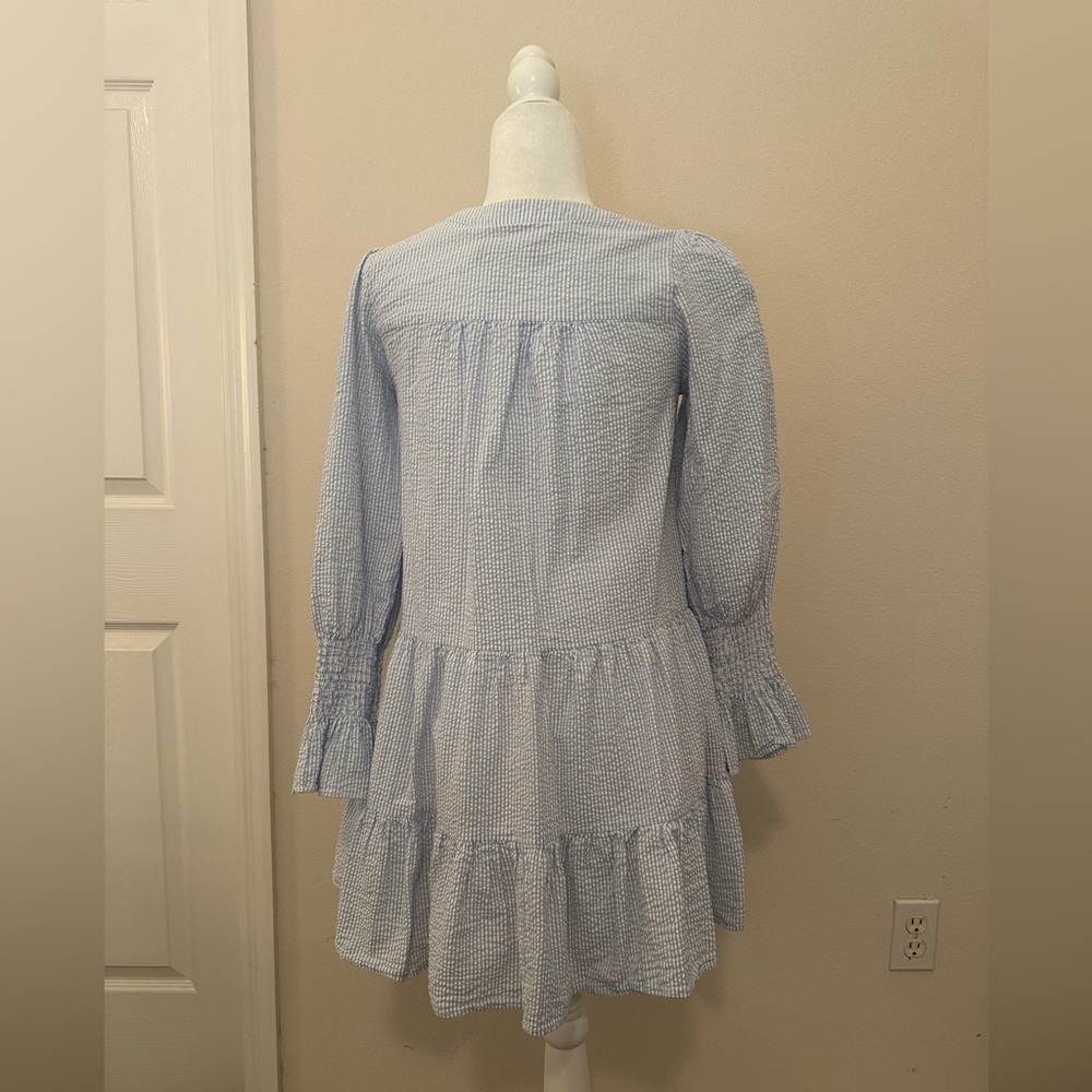 o.p.t. Bay Dress Sz S Striped Seersucker Tiered Summer Coastal Preppy Nautical - Picture 5 of 12